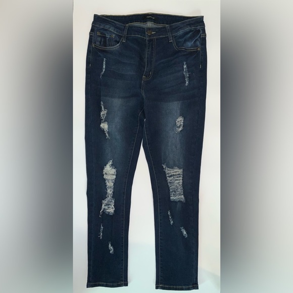 Dark Wash High-Stretch Distressed Jeggings – AMRSPENG Size 14 - Picture 2 of 9